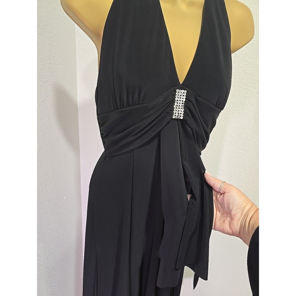 Vtg Y2K Black Babydoll Rhinestone Asymmetric Midi Dress 10 Prom Hoco Whimsigoth
